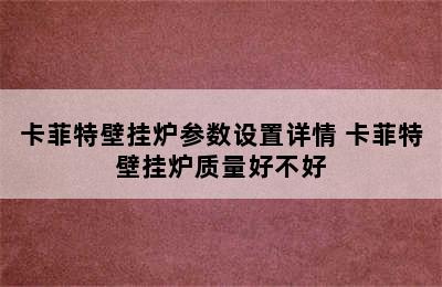 卡菲特壁挂炉参数设置详情 卡菲特壁挂炉质量好不好